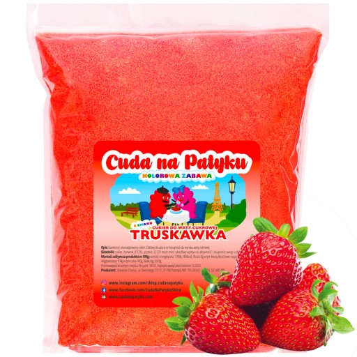 Farebný cukor do stroja na cukrovú vatu s príchuťou JAHODA 1 kg prírodná