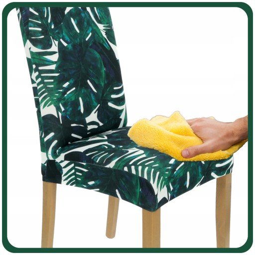 POTAH NA STOLIČKU MONSTERA, ZELENÉ PALMOVÉ LISTY, PRUŽNÉ VZORY