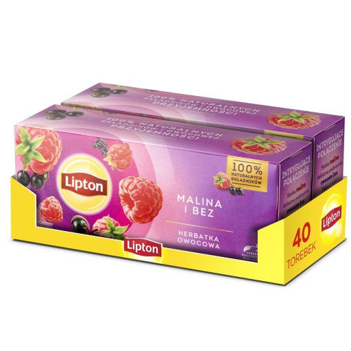 Lipton čajová súprava, ovocný čaj Malina a Baza, 2x20 sáčkov, 64g