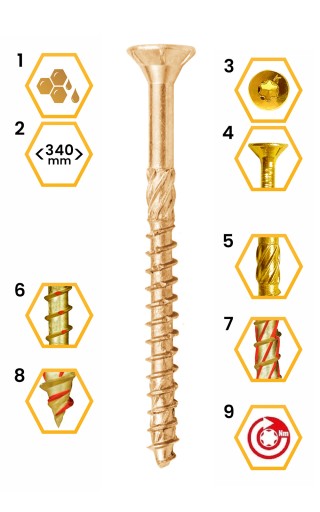 TESÁRSKE SKRUTKY DO DREVA 4,5x40 TAPERED TORX 250 ks WKCS-45040 KLIMAS