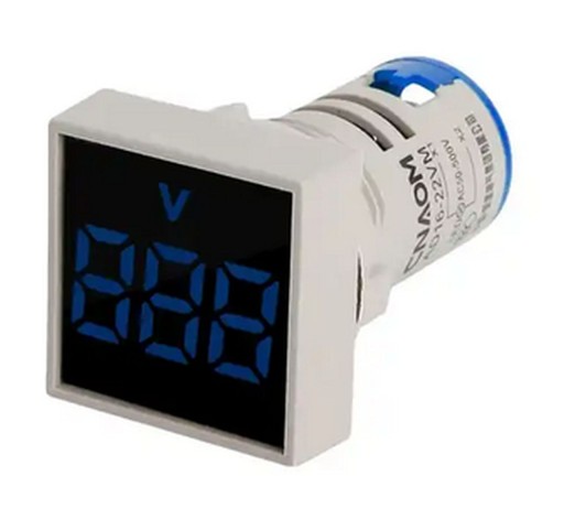 VOLTMETER 20-500VAC Štvorcový 29X29MM PANEL SKRUTKA MODRÁ