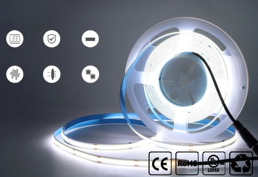 Neónový COB LED pás 24V 1m 320 diód 6000K STUDENÁ BIELA HOMOGÉN 8MM