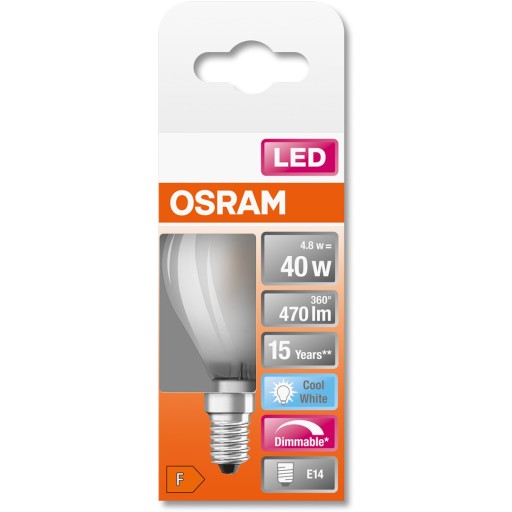 E14 LED žiarovka 4,8W = 40W 4000K STMIETNUTÁ OSRAM