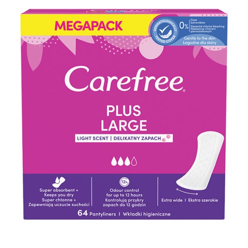 CAREFREE Plus Veľké hygienické vložky Light Scent 64 ks