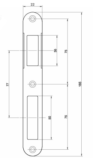 Západka zámku ALFA-BETA zaoblená 165/22 Chróm