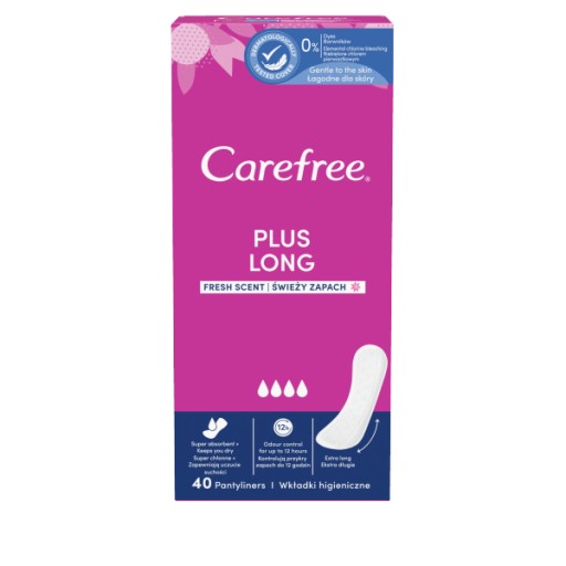 CAREFREE Plus Dlhé hygienické vložky svieža vôňa 40 ks