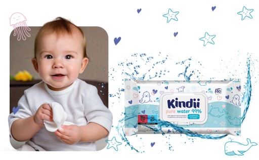 Sada 2 balení utierok Kindii Pure Water 99% 144 kusov pre deti 0m+