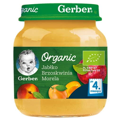 Gerber Bio Jablko Broskyňa Marhuľový dezert 125g
