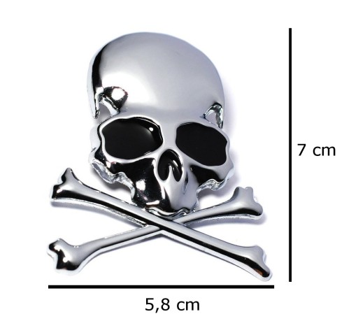 Kovová CHROMOVÁ nálepka SKULL na motorkársku prilbu Auto