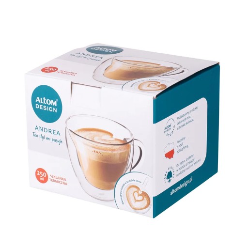 Termo sklenený dvojstenný hrnček srdce Altom Design Andrea 250 ml
