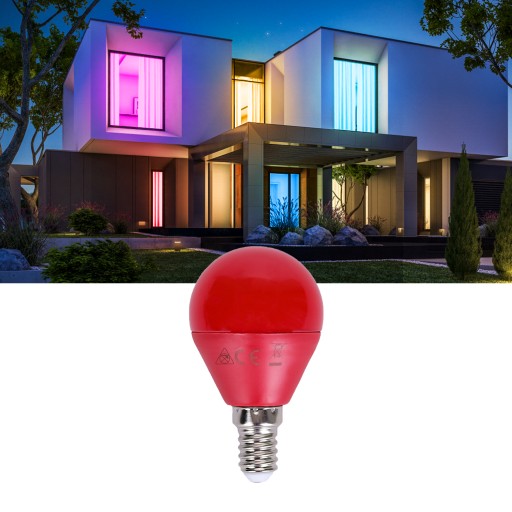 E14 LED G45 guľová žiarovka 45mm 4W malá dekoračná farebná ČERVENÁ