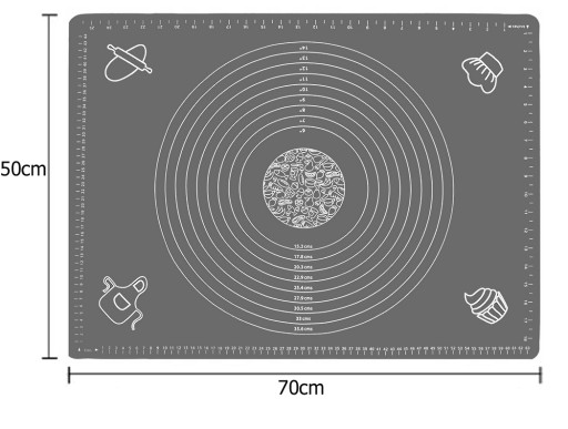 Doska na pečivo, XXL silikónová podložka, 50x70 cm, s mierami na pečenie