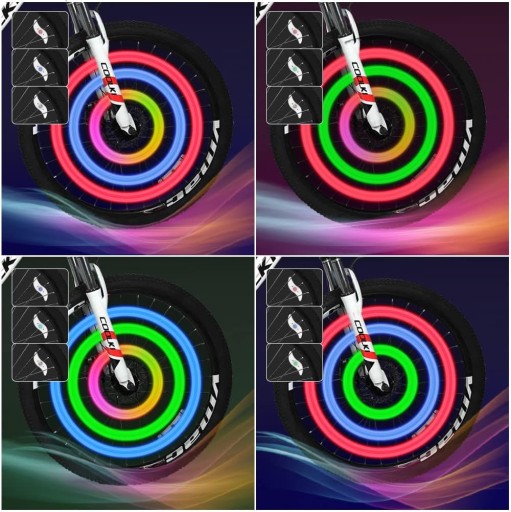 4 x LED SVETLO NA BICYKEL NA KRYT KOLESÁ RGB viacfarebný