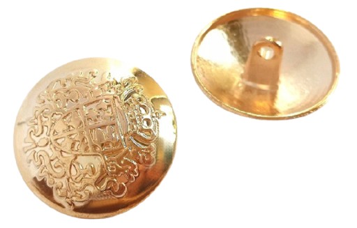 Ozdobný kovový erbový gombík 22 mm, zlatý lesk