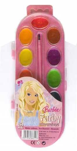 BARBIE VODOVÉ FAREBNÉ FARBY KIDEA 12 FAREBNÝ ŠTETEC