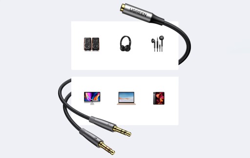 UGREEN KÁBLOVÝ ADAPTÉR AUDIO AUX SPLITTER SLÚCHADLÁ MINIJACK MIKROFÓN 20CM