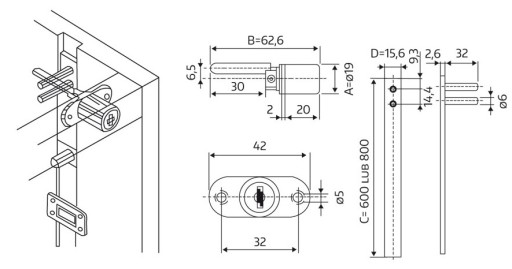 Centrálny, pásový nábytkový zámok 800mm GJM