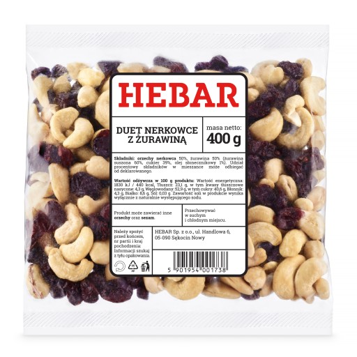 KEŠU DUET S BRUSINAMI 400 G HEBAR SNACK