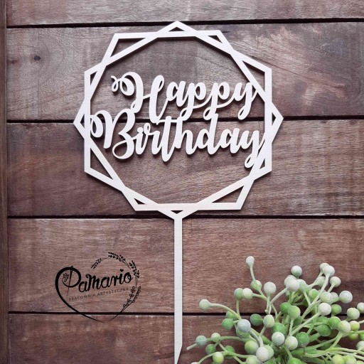 Topper Happy Birthday, narodeninová dekorácia, 10 cm