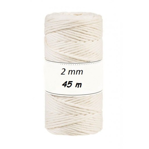 Prírodná bavlnená šnúrka na makramé, 45 m, 2 mm