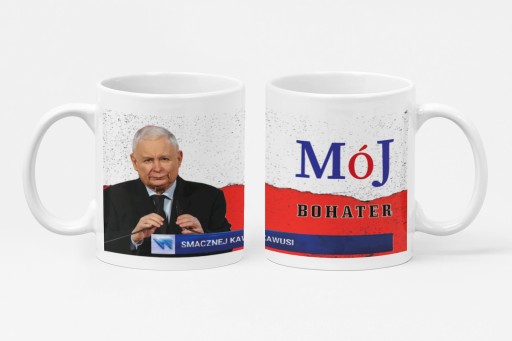 VTIPNÝ HRNČEK S POTLAČOU KACZYŃSKI PIS PREZIDENTSKÝ HRNČEK AKO DARČEK + KARTÓN