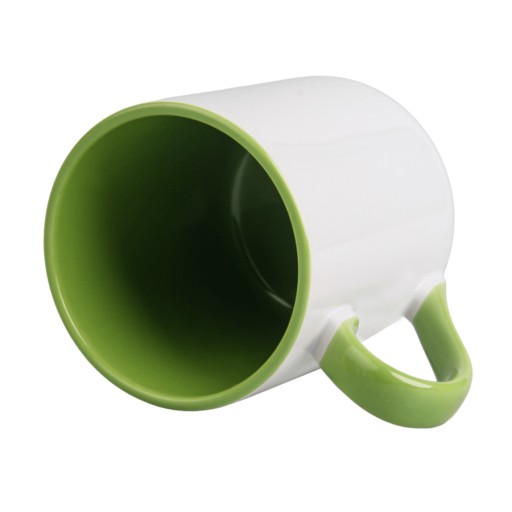 Hrnček na kávu 330 ml, zelené ucho a stred s ľubovoľnou grafikou, logom, textom