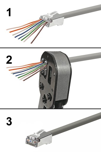 RJ45/8P8C zástrčka kat.5E STP krútená dvojlinka/lanko AWG24-26 priechodná 10ks