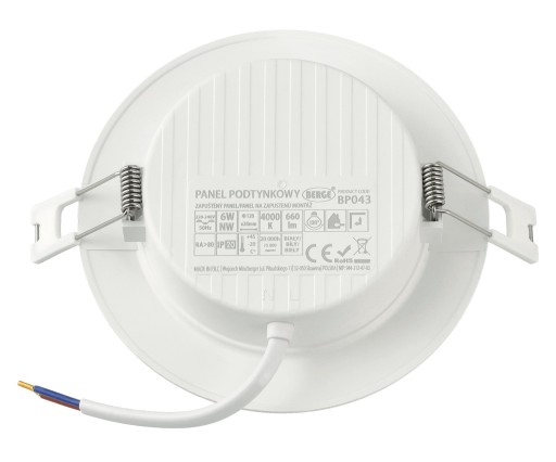 LED stropné svietidlo, zápustné, zápustné, 6W, 660lm, 4000K, biele