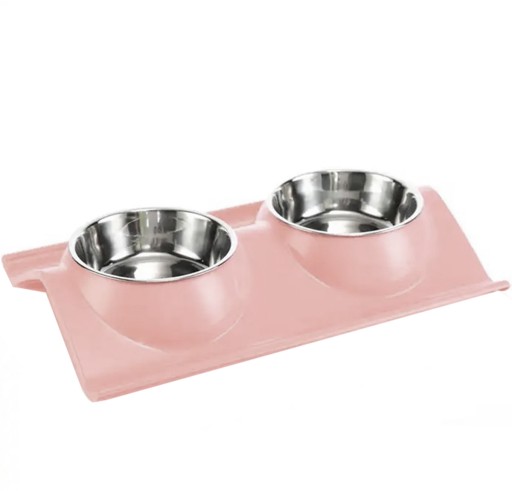 Double Bowl Miska pre psy a mačky 2 ks ružová