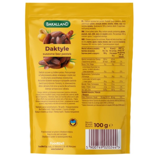 BAKALLAND DATLE BEZ SEMIENKOV, SUŠENÉ 100G