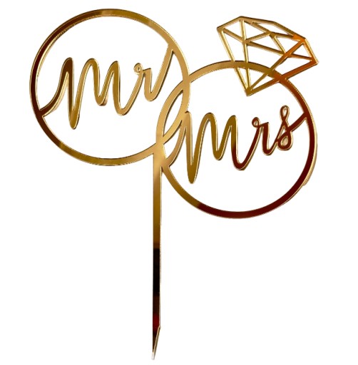 Mrs Mrs Rings Svadobné prstene Topper Svadobné dekorácie Svadobné plexisklo Gold