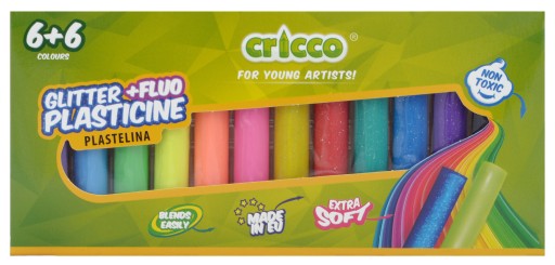 CRICCO plastelína 12 farieb 6x FLUO + 6x GLITTER