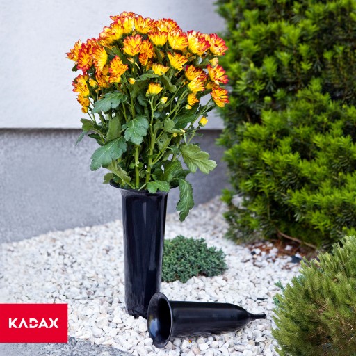 CINTORÍNSKA HODNOTA, ČIERNY NÁHOBNÍK, 23 cm, NA KVETY, NÁHRBNÝ NÁHOBNÍK.