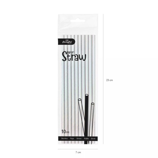 Dúhové strieborné papierové slamky 20 cm, 10 ks