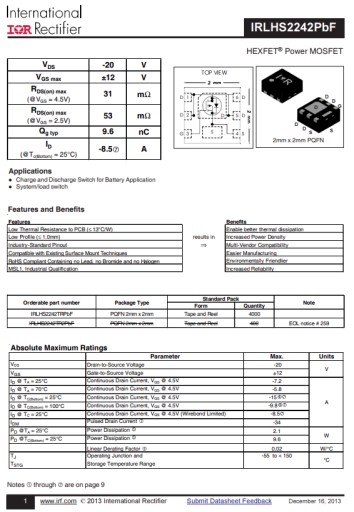 IRF2242 SMD MOSFET-P PQFN