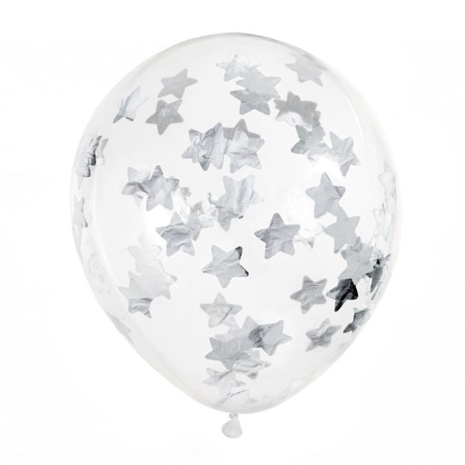 VEĽKÉ TRANSPARENTNÉ BALÓNY KONFETTI SILVER STARS