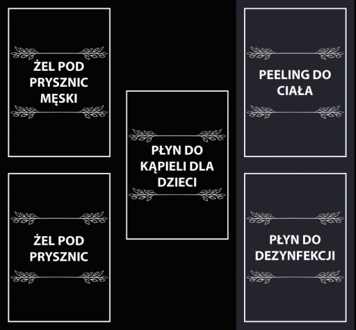 Nálepky na fľaše, kozmetika, Čierna 17 ks.