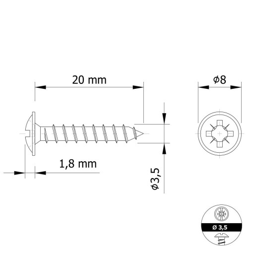 Skrutky do tvrdeného dreva 3,5 x 20 mm s podložkou