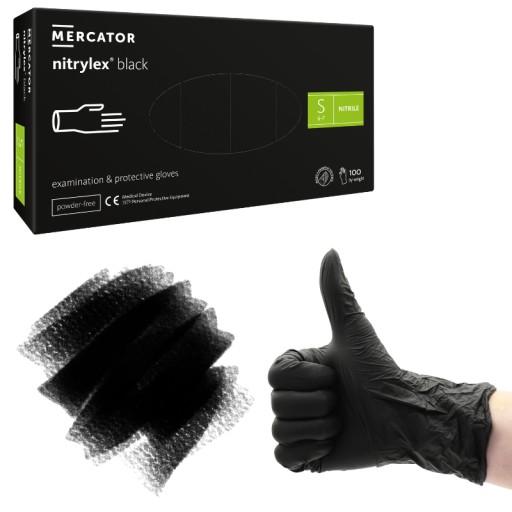 ČIERNE nitrilové rukavice MERCATOR NITRYLEX čierne AQL 1,5 roka S 100 ks.