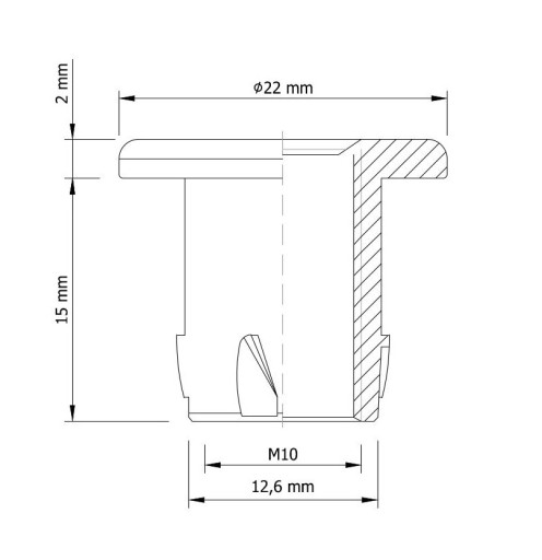 Zásuvka 10x M10 x 15 mm, tepaná nábytková vložka do dreva, nábytkové nožičky