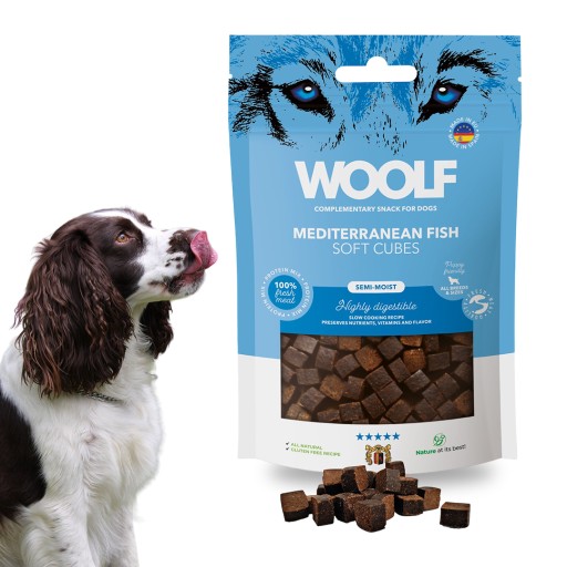 WOOLF MÄKKÉ KOCKY STREDOMORSKÝ PSI POKLAD ZO STREDOMORSKÝCH RYB 100g