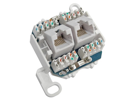 Zásuvka 2x RJ45/8P8C cat.5E UTP povrchové lomené LSA kontakty