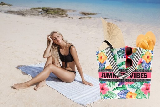 V2 LETNÁ VIBES PLÁŽOVÁ TAŠKA Zips SHOPPER PLÁŽOVÁ TAŠKA PIKNIKOVÝ MIX