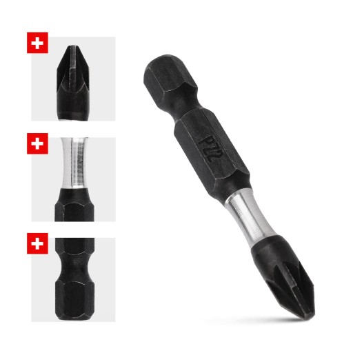 Nárazový bit PZ2 Nárazový bit 50mm | Nárazový bit pre skrutkovač 2 ks.