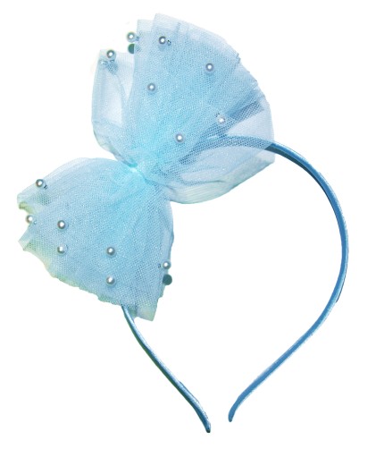Tylová čelenka do vlasov TULLE PEARLS BEADS - modrá