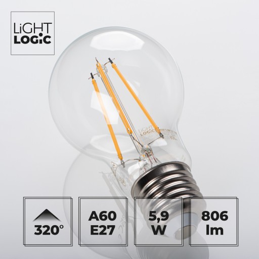 Vláknová LED žiarovka A60 5,9=60W E27 biela NW