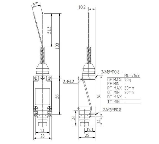 ME-8169 pružina koncového spínača s 80 mm drôtom
