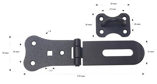 Ozdobná spona na visiaci zámok, čierna, 100x35