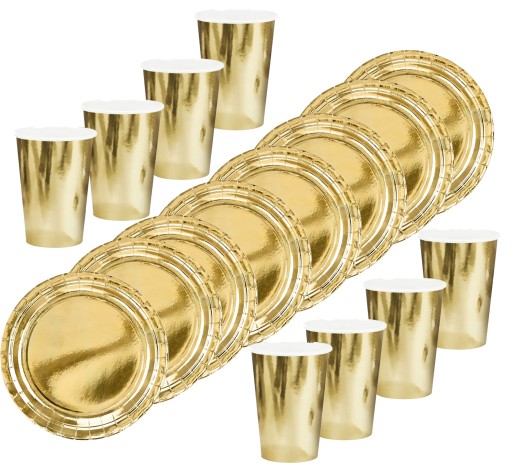 Sada GOLD papierových tanierov a pohárov, 16 kusov