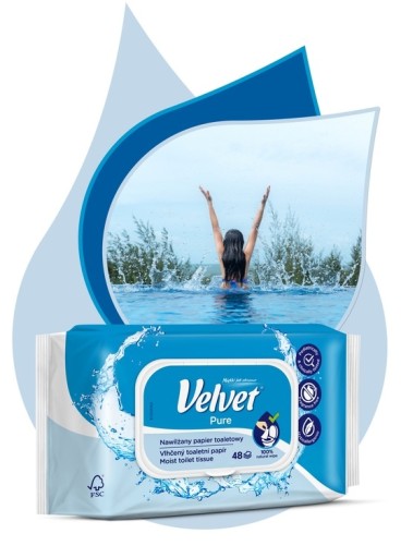 VELVET Pure vlhčený toaletný papier 48 ks